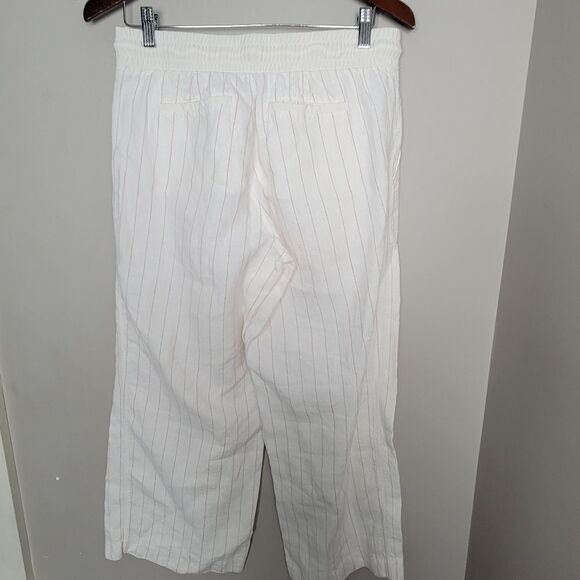 Athleta White Stripe Bali Linen Crop Pants  8 Tall - Picture 1 of 4